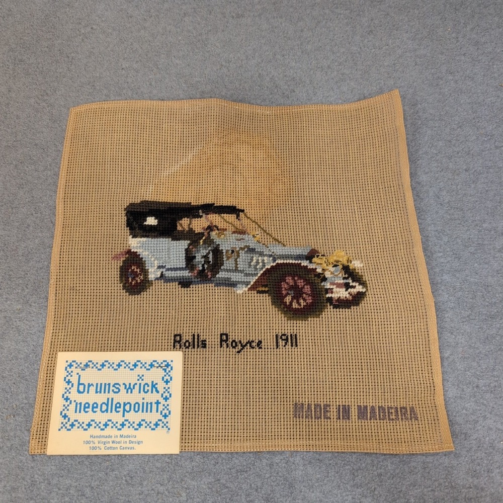 Brunswick Needlepoint 1911 Rolls Royce Antique Car Madeira Wool Canvas P-945‎